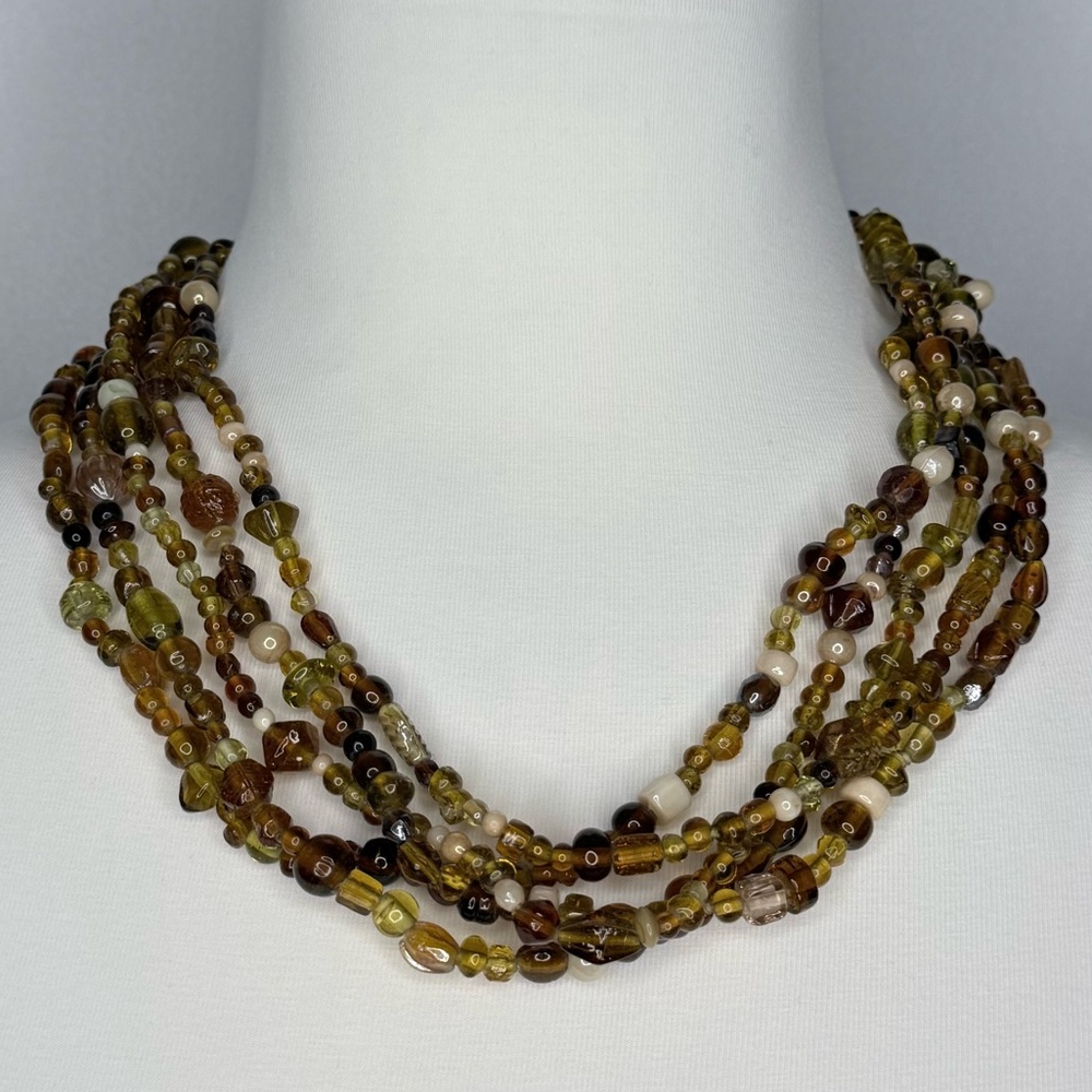 Multi-Strand Earth Tone Glass Beaded Necklace